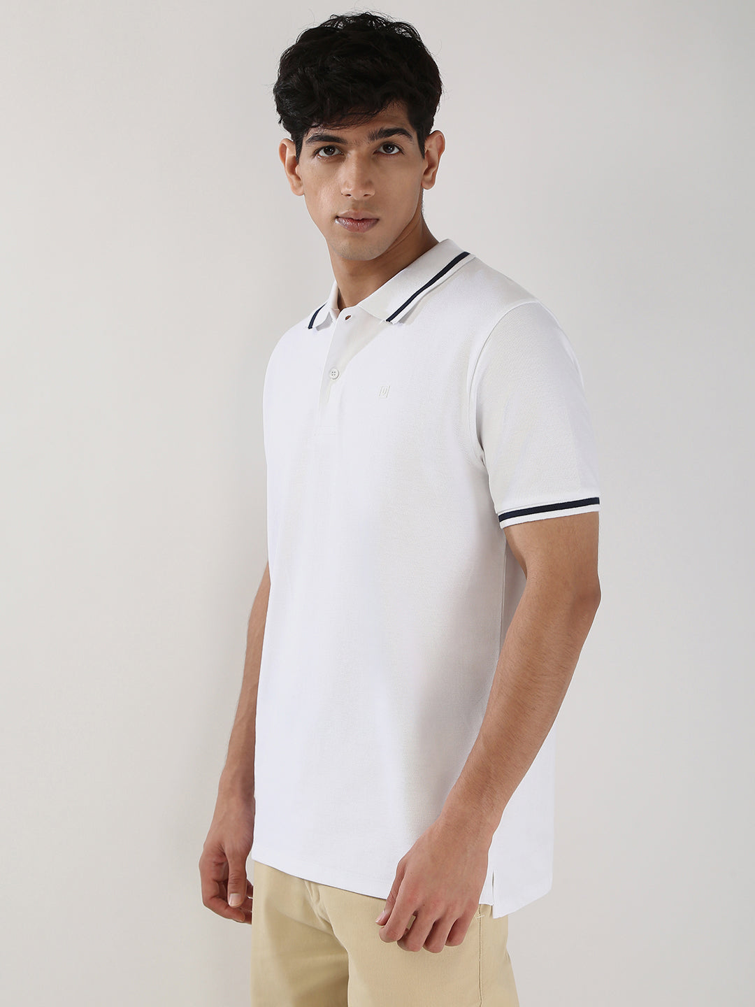 Men's White Solid Regular Fit Half Sleeve Cotton Polo T-Shirt