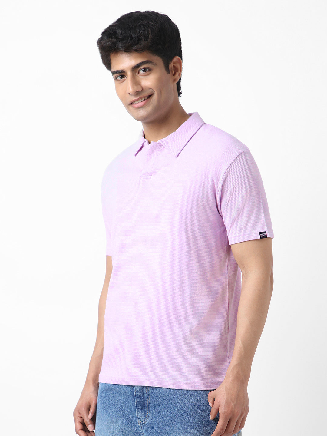 Men's Lilac Textured Regular Fit Half Sleeve Cotton Polo T-Shirt