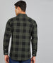 Men's Green Cotton Full Sleeve Slim Fit Casual Checkered Shirt