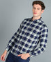 Men's Blue Cotton Full Sleeve Slim Fit Casual Checkered Shirt