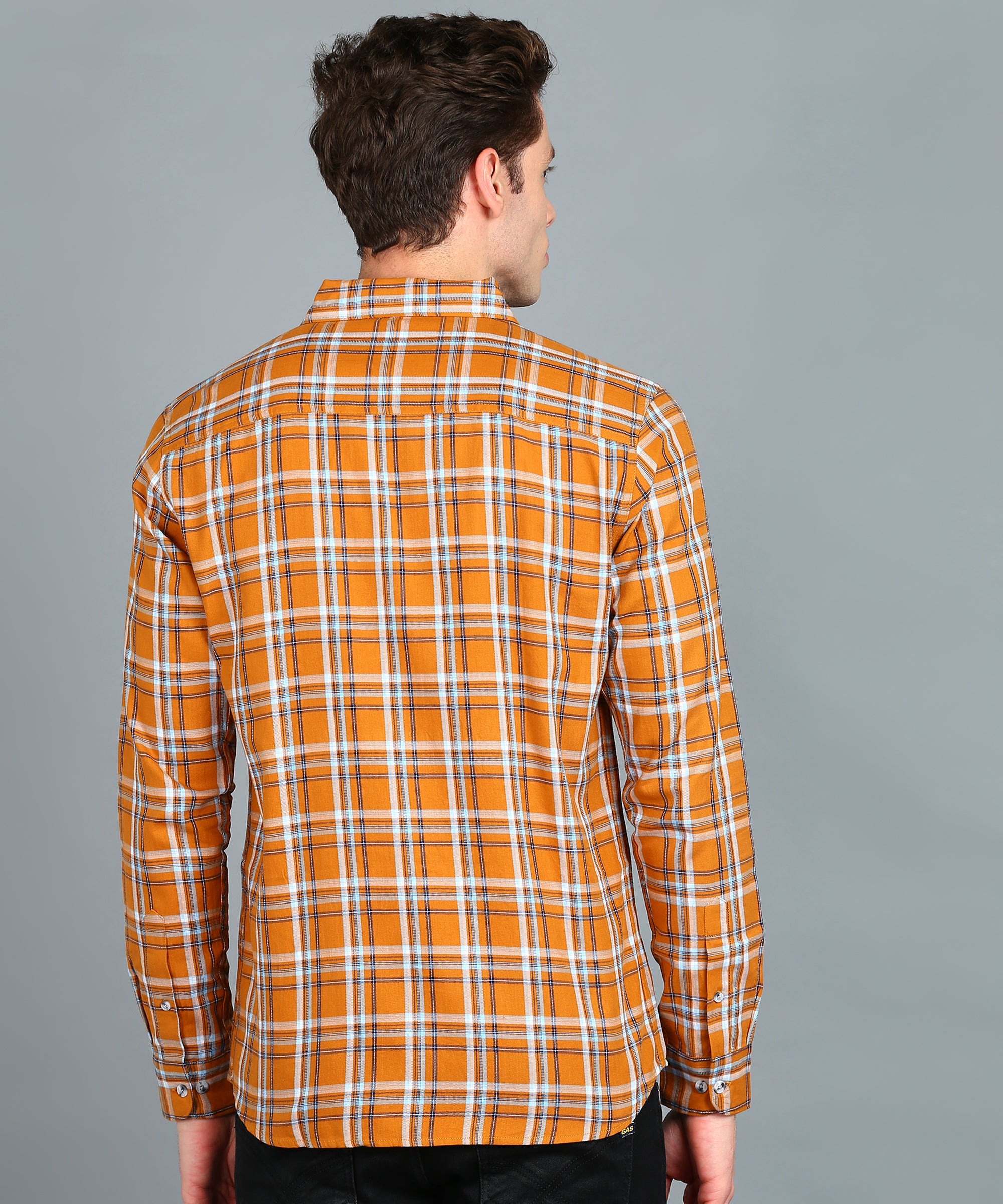 Men's Yellow Cotton Full Sleeve Slim Fit Casual Checkered Shirt