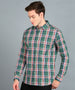 Men's Green Cotton Full Sleeve Slim Fit Casual Checkered Shirt