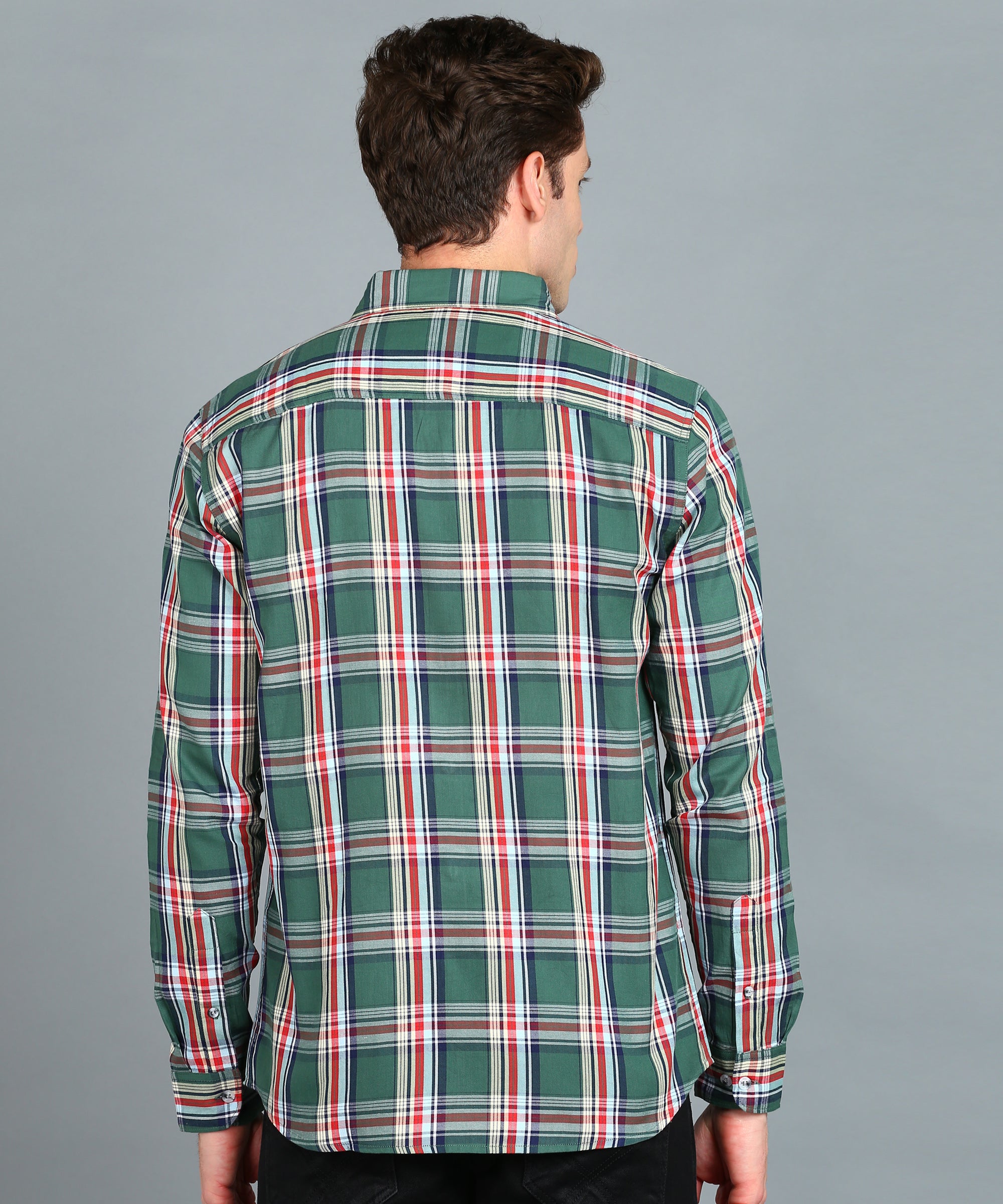 Men's Green Cotton Full Sleeve Slim Fit Casual Checkered Shirt