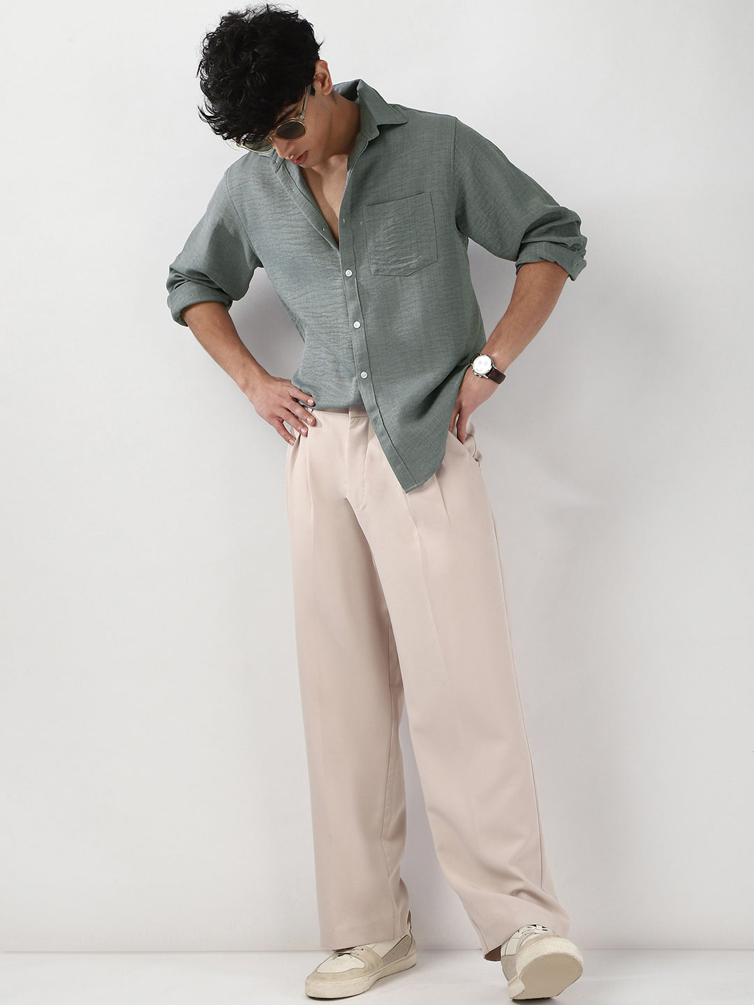 Men's Metallic Blue Linen Blend Full Sleeve Relaxed Fit Casual Solid Shirt