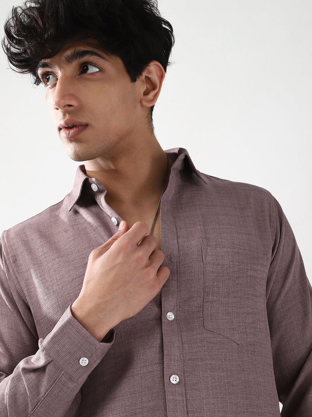 Men's Purple Linen Blend Full Sleeve Relaxed Fit Casual Solid Shirt