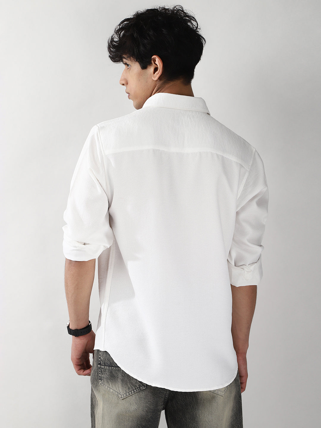 Men's White Linen Blend Full Sleeve Relaxed Fit Casual Solid Shirt