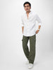 Men's White Cotton Full Sleeve Regular Fit Textured Shirt with Spread Collar