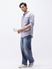 Men's Lavender Cotton Full Sleeve Regular Fit Casual Solid Shirt with Band Collar
