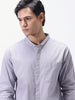 Men's Lavender Cotton Full Sleeve Regular Fit Casual Solid Shirt with Band Collar