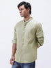 Men's Light Olive Cotton Full Sleeve Regular Fit Casual Solid Shirt with Band Collar