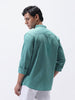Men's Light Teal Cotton Full Sleeve Regular Fit Casual Solid Shirt with Band Collar