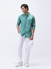 Men's Light Teal Cotton Full Sleeve Regular Fit Casual Solid Shirt with Band Collar