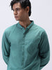 Men's Light Teal Cotton Full Sleeve Regular Fit Casual Solid Shirt with Band Collar