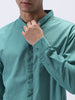Men's Light Teal Cotton Full Sleeve Regular Fit Casual Solid Shirt with Band Collar