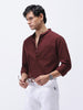 Men's Maroon Cotton Full Sleeve Regular Fit Casual Solid Shirt with Band Collar