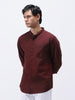 Men's Maroon Cotton Full Sleeve Regular Fit Casual Solid Shirt with Band Collar