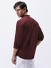Men's Maroon Cotton Full Sleeve Regular Fit Casual Solid Shirt with Band Collar