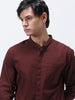 Men's Maroon Cotton Full Sleeve Regular Fit Casual Solid Shirt with Band Collar