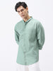 Men's Mint Cotton Full Sleeve Regular Fit Casual Solid Shirt with Band Collar