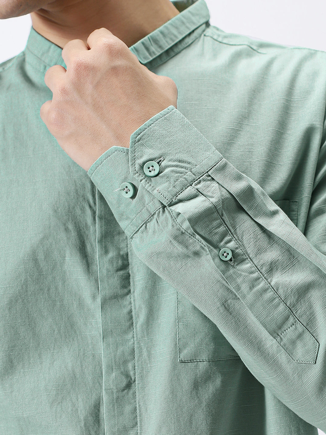 Men's Mint Cotton Full Sleeve Regular Fit Casual Solid Shirt with Band Collar