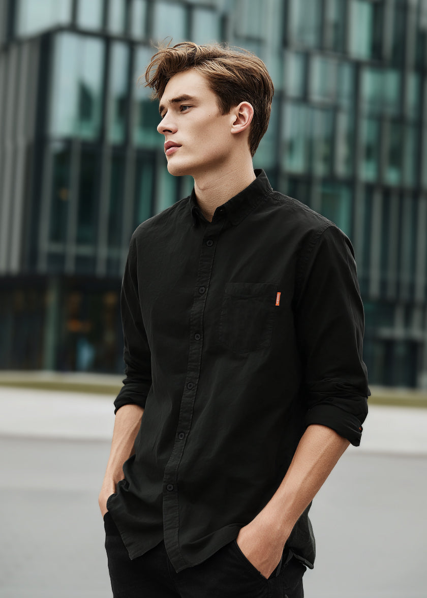 Long Sleeve Black Jean Shorts Mens Style Basic Denim Jacket