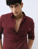 Men's Maroon Cotton Full Sleeve Regular Fit Casual Solid Shirt