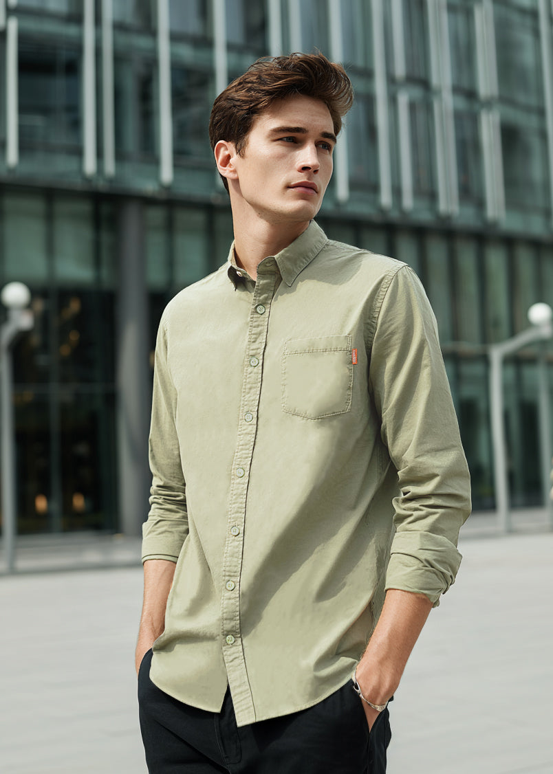Men's Olive Cotton Full Sleeve Regular Fit Casual Solid Shirt