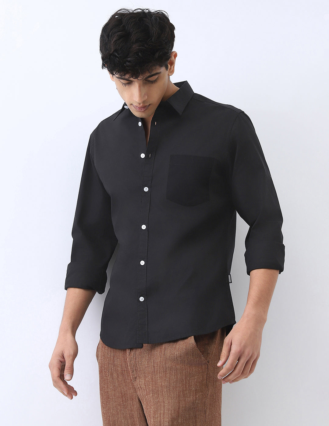 Men's Black Cotton Full Sleeve Regular Fit Casual Solid Shirt