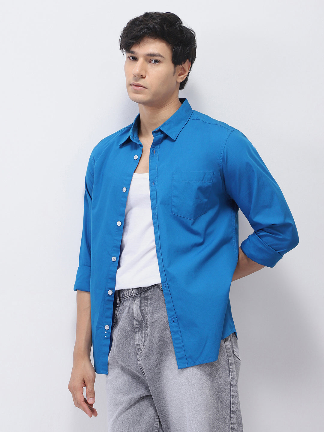 Men's Royal Blue Cotton Full Sleeve Regular Fit Casual Solid Shirt