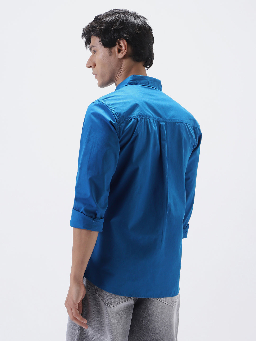 Men's Royal Blue Cotton Full Sleeve Regular Fit Casual Solid Shirt