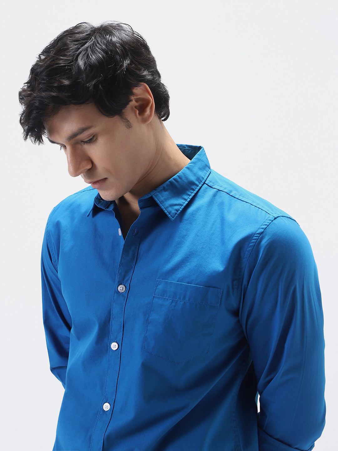 Men's Royal Blue Cotton Full Sleeve Regular Fit Casual Solid Shirt