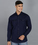 Men's Navy Blue Cotton Full Sleeve Slim Fit Casual Solid Shirt