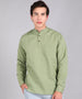 Men's Green Cotton Full Sleeve Slim Fit Solid Shirt with Mandarin Collar