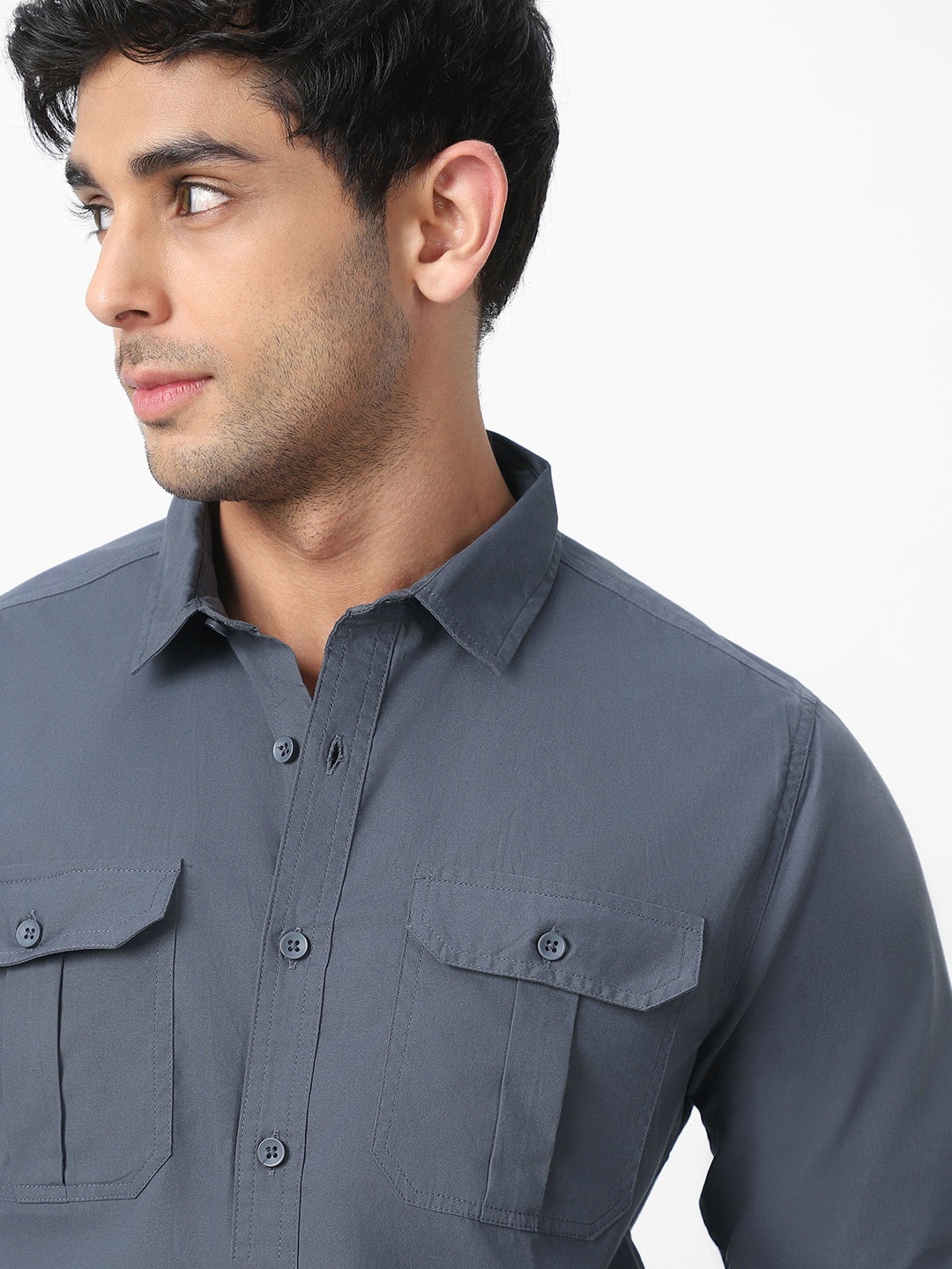 Men's Dark Grey Cotton Full Sleeve Regular Fit Casual Solid Shirt