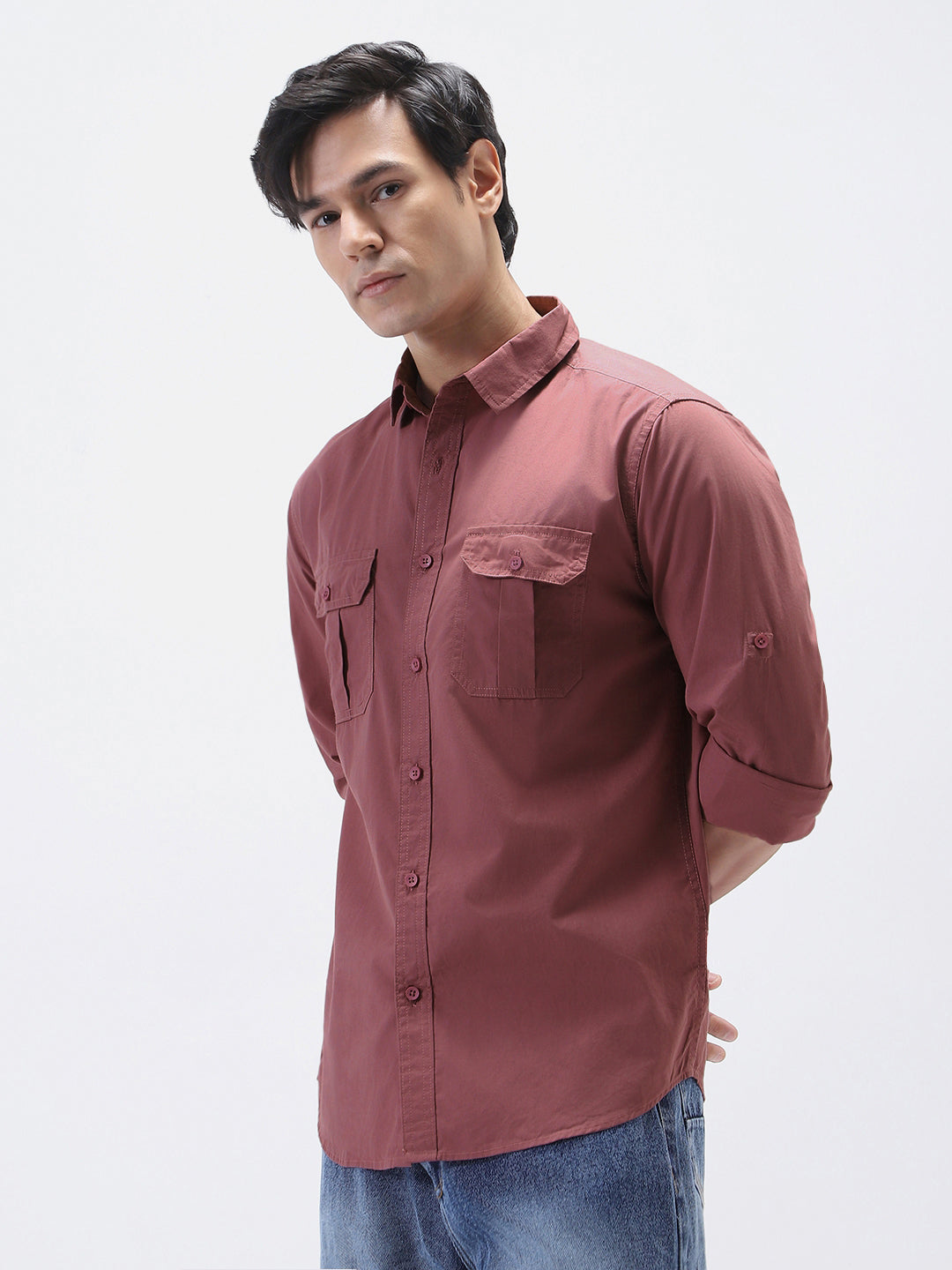 Men's Dusty Pink Cotton Full Sleeve Regular Fit Casual Solid Shirt