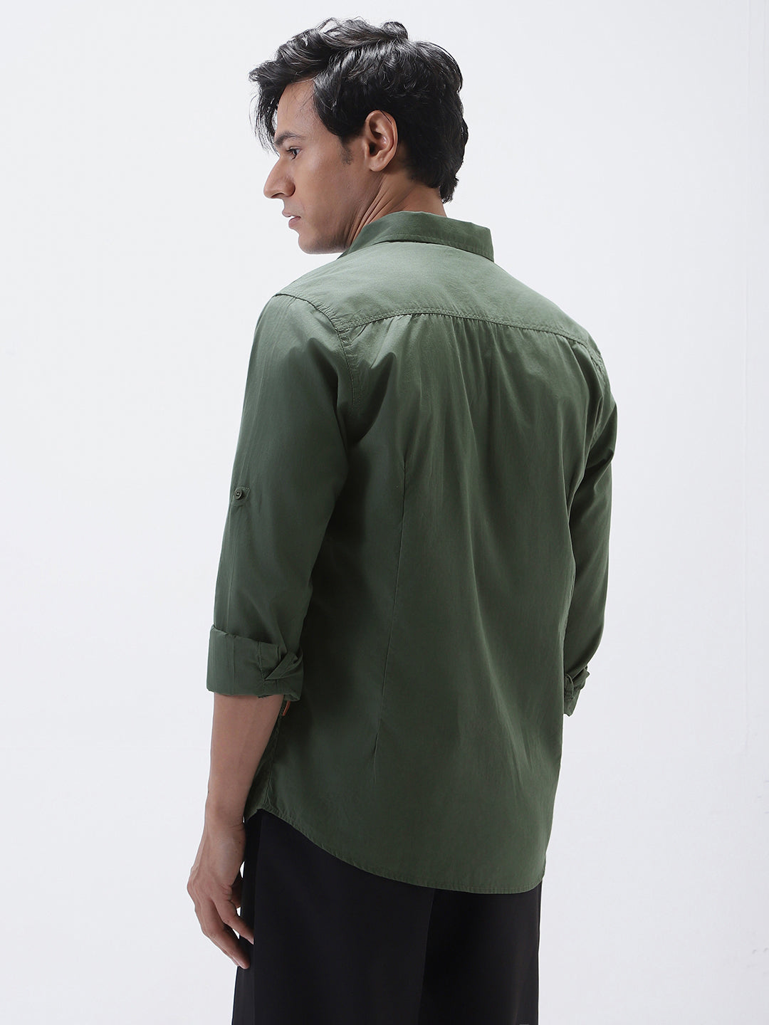 Men's Sage Green Cotton Full Sleeve Regular Fit Casual Solid Shirt