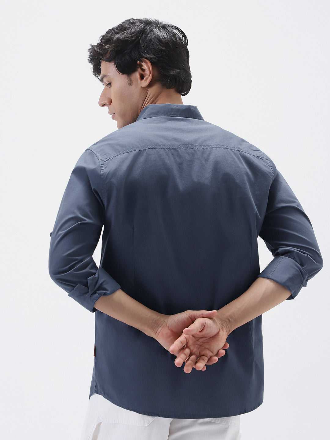 Men's Slate Blue Cotton Full Sleeve Regular Fit Casual Solid Shirt