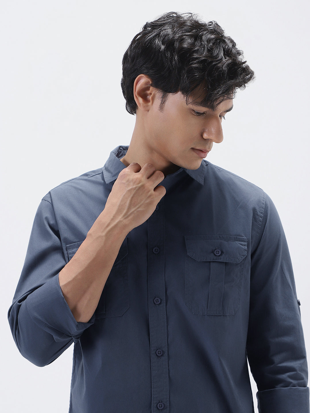 Men's Slate Blue Cotton Full Sleeve Regular Fit Casual Solid Shirt