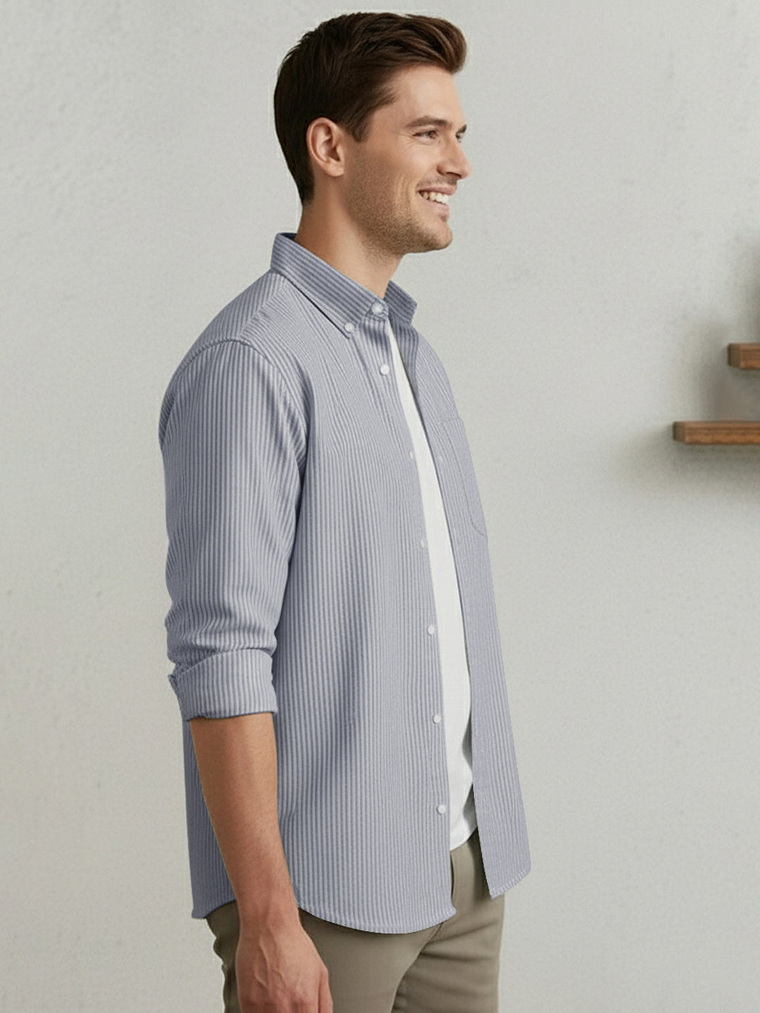 Men's Dark Blue Cotton Full Sleeve Regular Fit Casual Striped Shirt