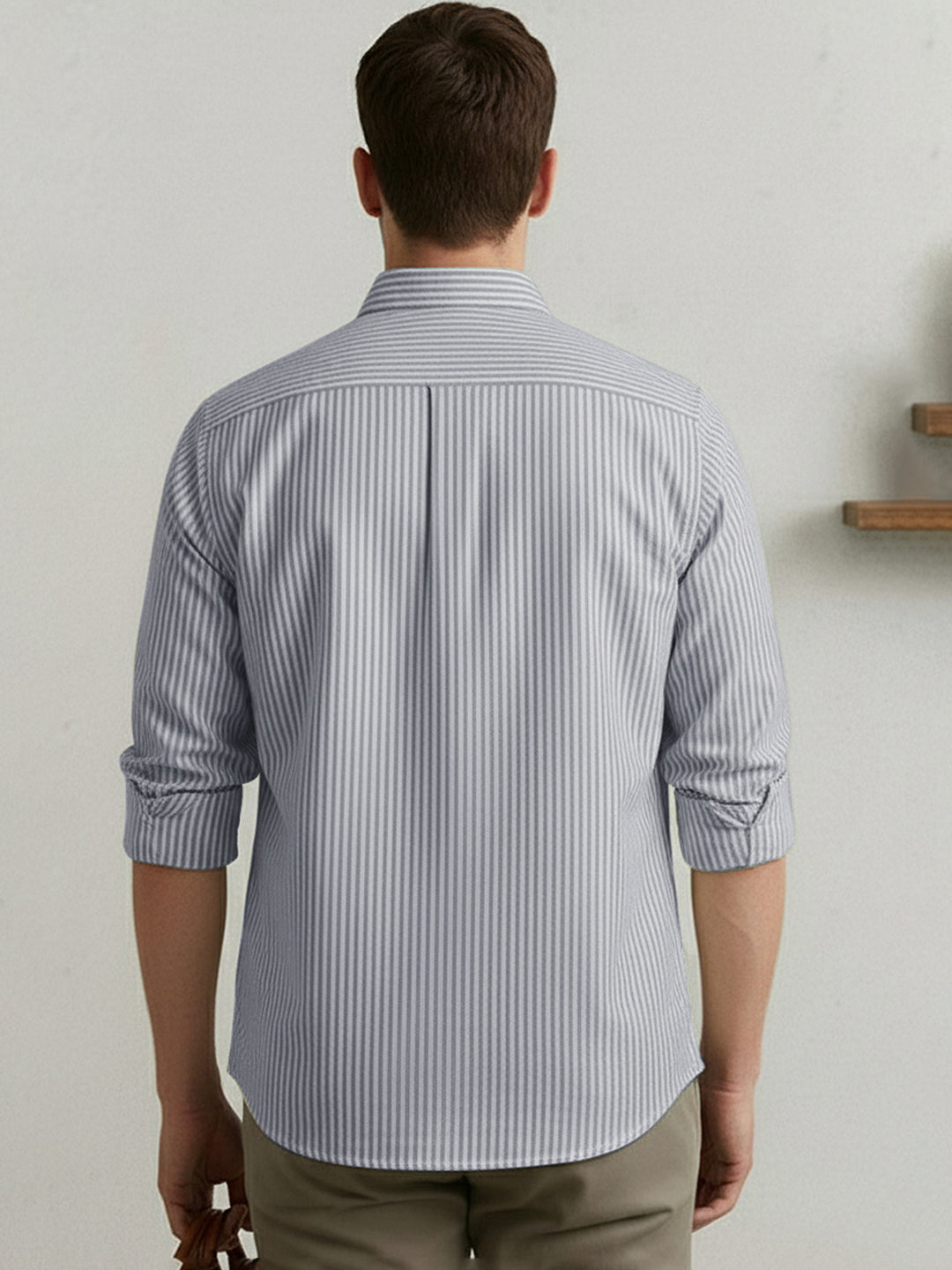 Men's Dark Blue Cotton Full Sleeve Regular Fit Casual Striped Shirt