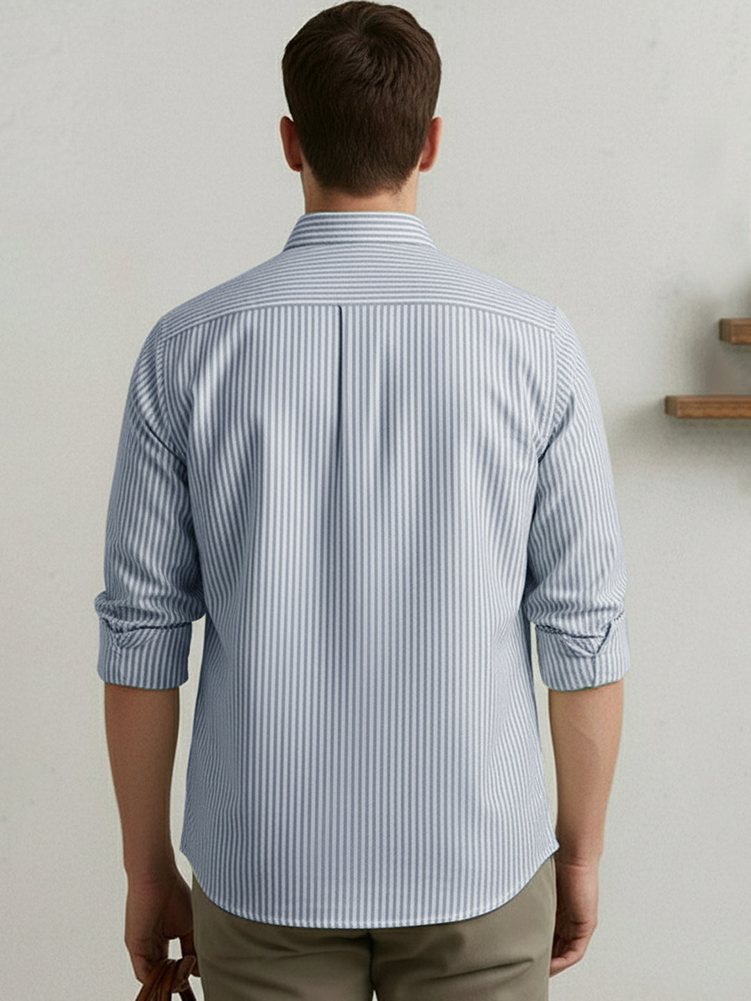 Men's Light Blue Cotton Full Sleeve Regular Fit Casual Striped Shirt