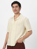 Men's Beige Cotton Half Sleeve Oversized Fit Textured Shirt with Cuban Collar