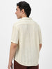 Men's Beige Cotton Half Sleeve Oversized Fit Textured Shirt with Cuban Collar