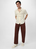 Men's Beige Cotton Half Sleeve Oversized Fit Textured Shirt with Cuban Collar
