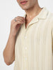 Men's Beige Cotton Half Sleeve Oversized Fit Textured Shirt with Cuban Collar