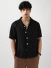 Men's Black Cotton Half Sleeve Oversized Fit Textured Shirt with Cuban Collar