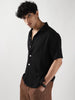 Men's Black Cotton Half Sleeve Oversized Fit Textured Shirt with Cuban Collar