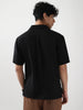 Men's Black Cotton Half Sleeve Oversized Fit Textured Shirt with Cuban Collar
