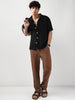 Men's Black Cotton Half Sleeve Oversized Fit Textured Shirt with Cuban Collar