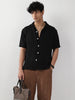 Men's Black Cotton Half Sleeve Oversized Fit Textured Shirt with Cuban Collar